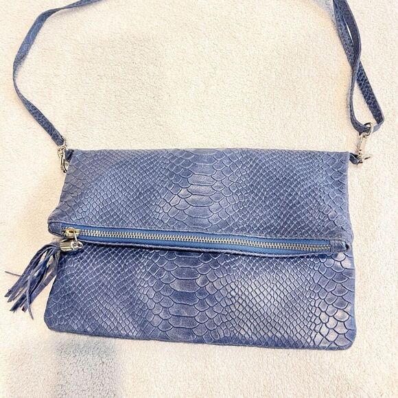 Vimoda Paris Blue Crossbody Purse Leather Woman S 10.5x7.25" Italy Foldover Chic - Picture 2 of 13